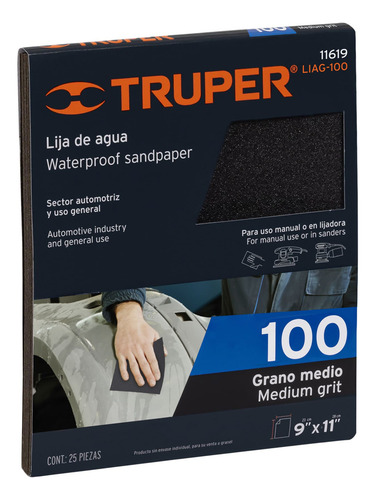 25pzs Lija De Agua Grano 100 De Carburo De Silicio Truper