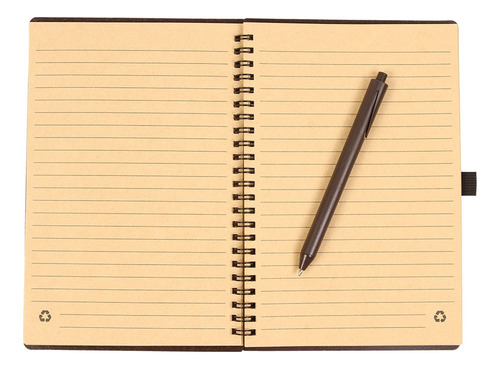 Libreta Ecológica Pasta Fibra Cafe A Rayas Con Bolígrafo