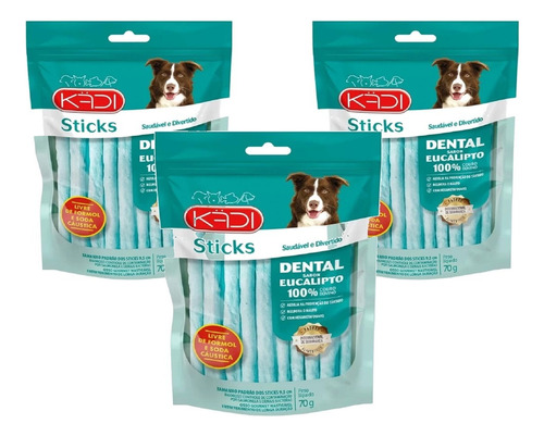 Pack 3 Petiscos Cães Kadi Dental Sticks Eucalipto 70 Gramas