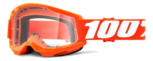 Óculos Motocross 100% Strata 2 Lente Anti Embaçante Enduro Cor Da Armação Orange Cor Da Lente Transparente Tamanho Único