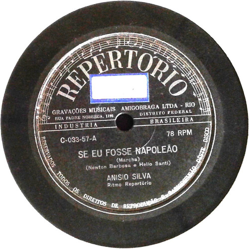 78 Rpm Anísio Silva 1957 Selo Repertório C03357