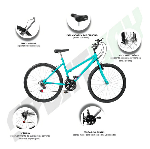 Bicicleta Aro 26 Pro Tork Ultra Feminino Freio Vbreak Branco Cor Verde Anis