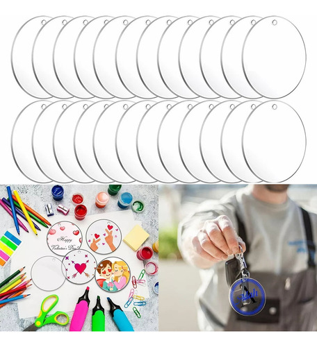 Circulo De Acrilico Para Llavero O Manualidades 50 Piezas Color Transparente