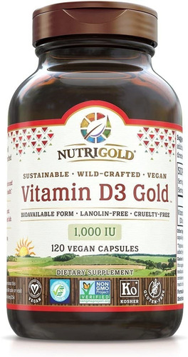 Vitamina D3 1000 Iu 25 Mcg Nutrigold 120 Capsulas Veganas