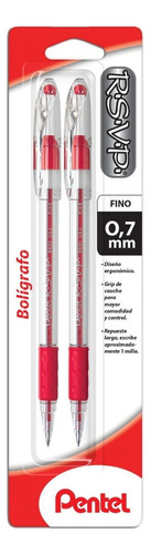 Bolígrafo Pluma Pentel Rsvp Bk90bp2 0.7 Mm 2 Piezas Color De La Tinta Rojo Color Del Exterior Transparente