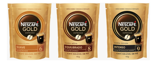 3 Cafés Solúvel Em Pó Nescafé Gold Intensidades 6 8 9 Sachê