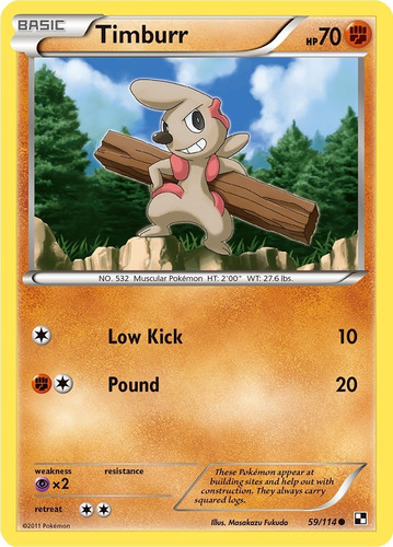 Cartas Pokemon Timburr 59/114 Reverse Blw (Usado)