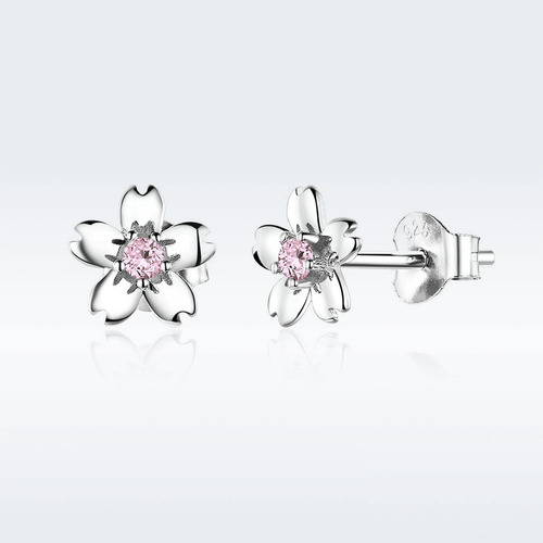Aros De Plata S925 Con Circón Diseño Flor