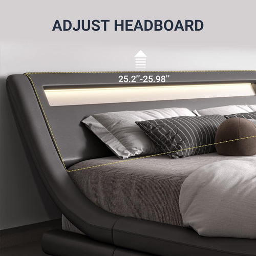 Base Cama Con Led Matrimonial Cabecera Ajustable Color Gris