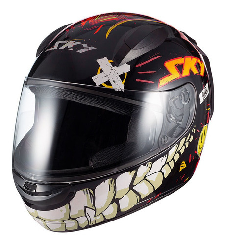 Capacete Sky Two Chaos Preto Brilho Transf Laranja Desenho Solid Tamanho do capacete 60