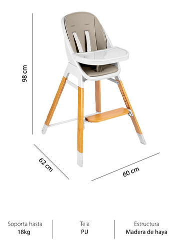 Silla De Comer Bebé Multiply Infantil Regulable 2en1 Nórdica