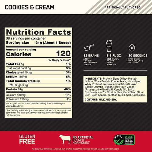 Whey Gold Standard 4.65lbs Cookies And Cream 2.11 Kg 68 Serv