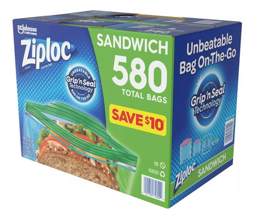 Imagen 2 de 6 de Ziploc Bolsas Para Sandwich 580 Piezas (4 Cajas De 145 C/u)