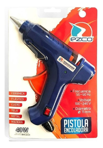 Pistola Encoladora Silicona Grande 11 Mm Ezco Con Boton 40w Color Azul