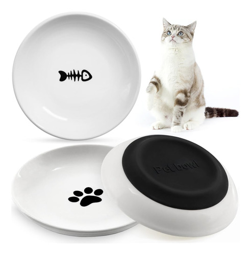 Pawstrip Cuenco De Comida Para Gatos De Ceramica Poco Profun