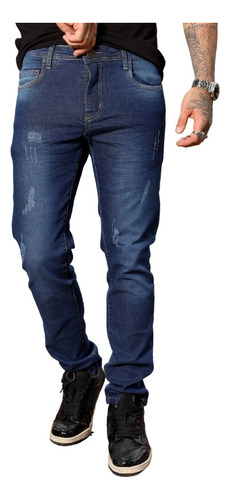 Calça Jeans Masculina Slim Fit Com Elastano Lavagem Escura