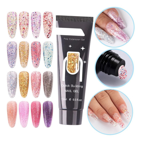 Polygel Acrigel Decoración Uñas Glitter Manicure Nails F