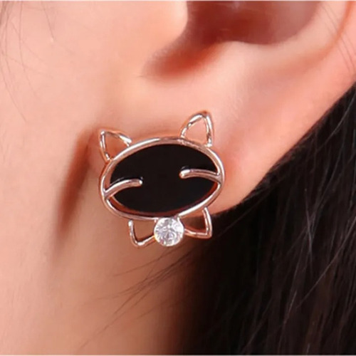 2 Pares De Aretes Para Dama Forma De Gato Negro Moda Vintage