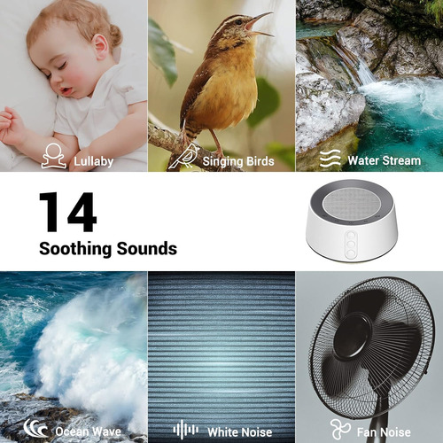 Bgoverss White Noise Sound Machine Con 14 Sonidos Relajantes