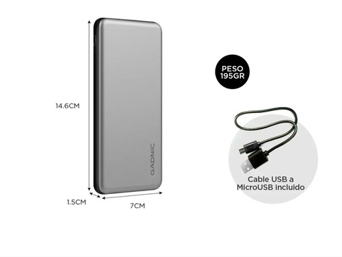 Imagen 6 de 9 de Power Bank Gadnic Bc000029 15000 Mah Indicador Bat Portatil