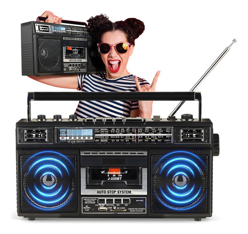 Cassette Player Boombox Con Grabadora/radio/bluetooth/sd/usb Color Negro