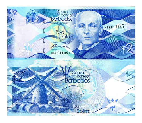 Billete De Barbados 2 Dollares, Nuevo Sin Circular 2018