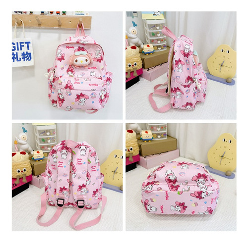 Mochila Infantil De Nailon Estampado Kitty Cinnamoroll Color Amarillo Diseño De La Tela Lisa