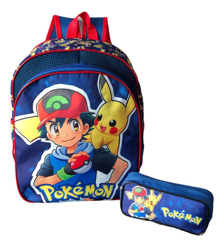 Mochila Escolar Pokemon Pikachu Costas G Meninos  Estojo Cor Azul Desenho Do Tecido Personagem