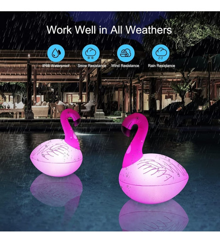Inflable Flotante De Flamingo Luz Solar Para Piscina 8uds.