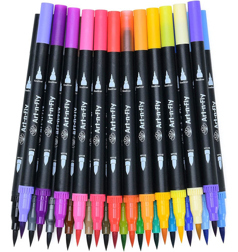 Dual Tip Brush Pens Set 25 Adultos Marcadores De Colore...