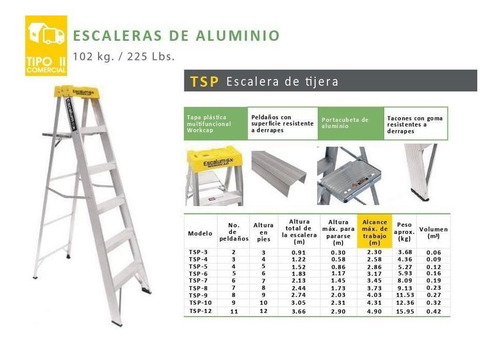 Escalera Aluminio Escalumex 3 Peldaños 1.22mts Tsp-4 Tipo Co