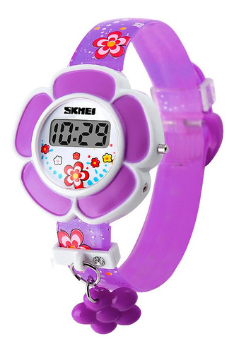Reloj Niñas Skmei 1144 Digital Infantil Flor Silicona Color de la malla Morado