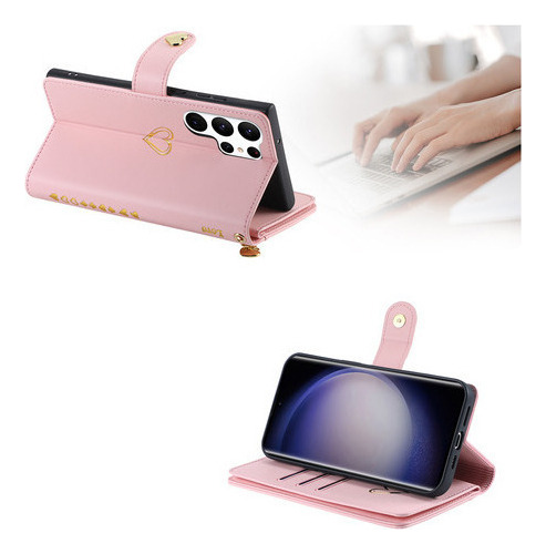 Jing Funda De Piel Tipo Cartera Con Cremallera Para Samsung