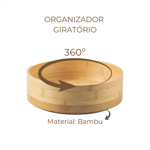 Organizador Giratório Redondo Alto Multiuso Keep Bambu Ou
