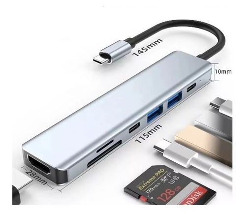 Hub Adaptador Usb Tipo C 7 En 1 Para Mac Macbook Windows 10