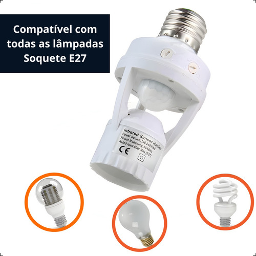 Sensor De Presença Para Lâmpada Soquete E27 Com Fotocélula