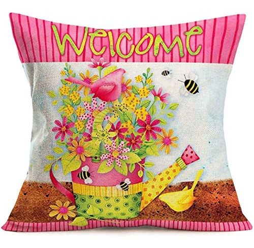 Royalours Throw Pillow Covers Welcome Spring Summer Flower F