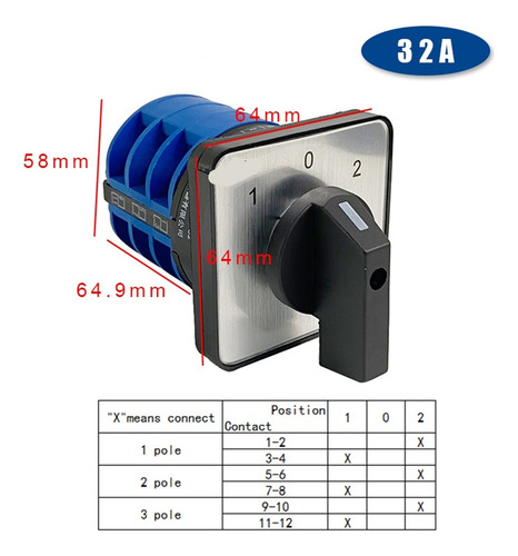 Interruptor De Leva Giratorio 3 Posiciones 690v 32a 3 Polos