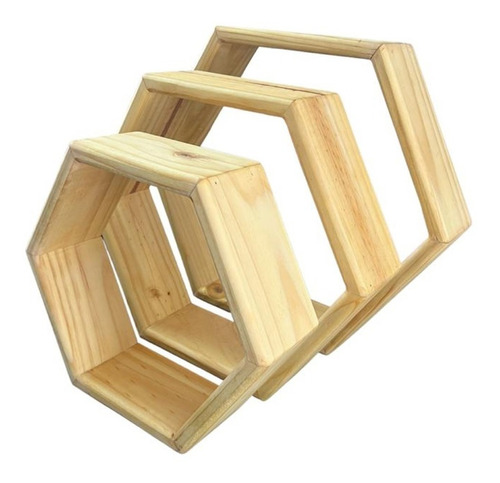 Hexagono Flotantes Soporte Guindados Set 3  Pino Cepilladas