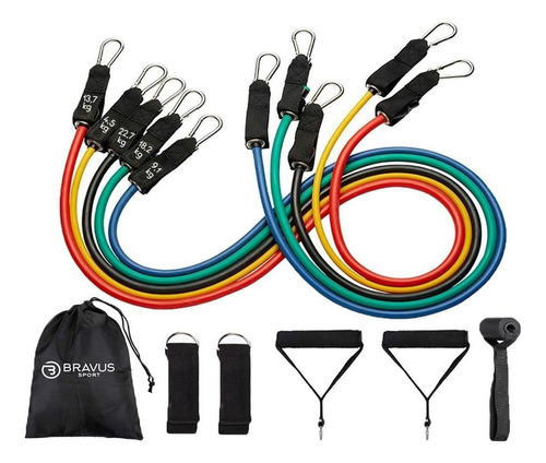 Kit Tubing Pro Elástico Extensor 11 Peças 68kg Bravus Sport