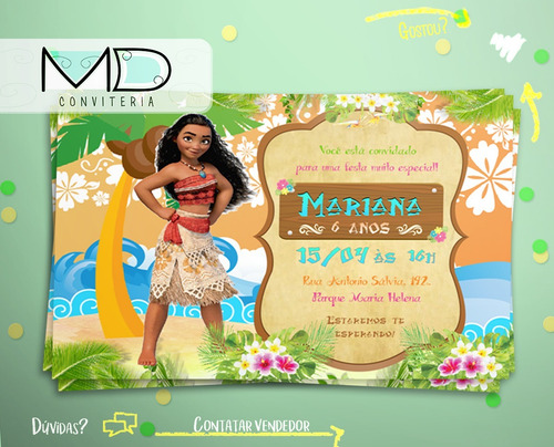 Imagem 2 de 5 de Convite Moana Sem Envelope Kit 10 Unid