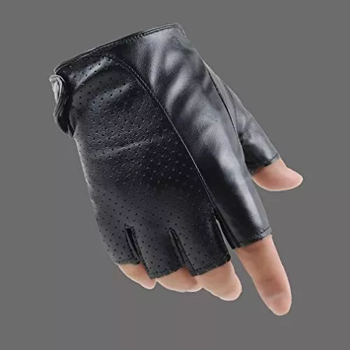 Guantes de cuero para hombre sin dedos, guantes de conducción de coches  cuero de cordero perforado, guantes sin dedos -  México