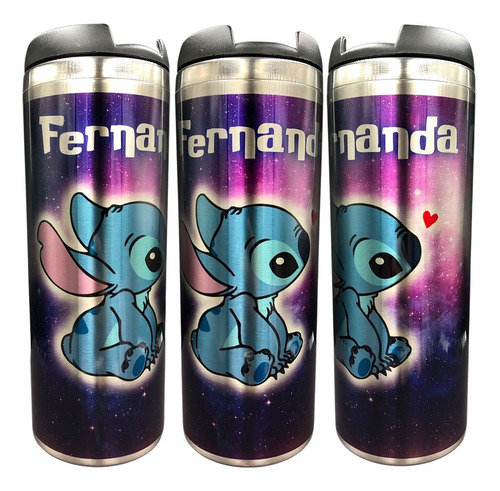 Termo Stitch Personalizado Varios Diseños Acero Inoxidable #062 Stitch V1 (termo Plata) Termo Vaso 450 Ml (sin Popote)