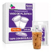 Comprar Berry Bloom 500 Vasos Desechables De Plástico Con Tapa Tipo Boquilla De 24 Oz Transparentes Resistentes Vasos Perfectos Para Llevar Bebidas Frías VTB24-2-M5