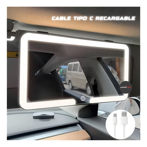 Espejo Retrovisor Con Led Para Visera De Auto Recarglable