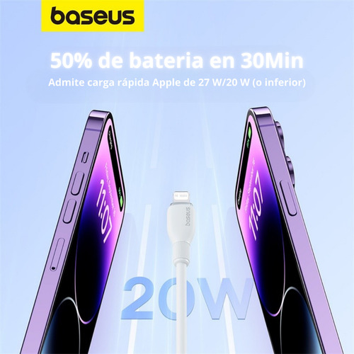 Baseus Cable Tipo C-ip 1.2 Metros 20w P10355701221-b1 Color Blanco Carga Rápida Material Flexible Y Resistente 50% De Pila En 30min Cargador Para iPhone