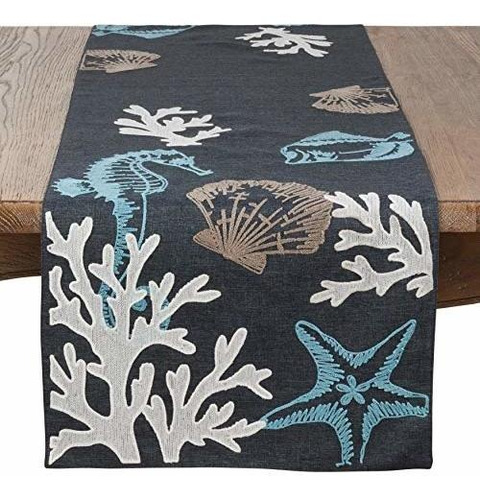 Camino De Mesa Bordado Fennco Styles Coastal Collection Sea 