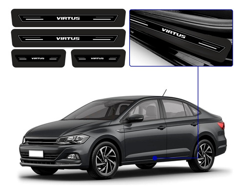 Soleira Protetora Porta Platinum Vw Virtus Sedan 2018 Preto