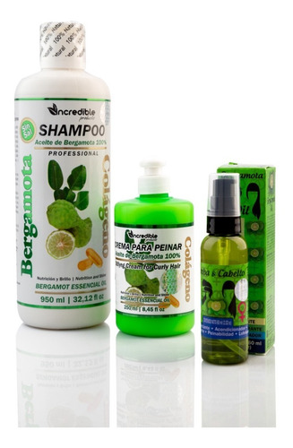 Shampoo + Aceite + Crema Para Peinar Bergamota Hidrata Kit 3