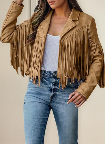 Abrigo Con Flecos Para Mujer, De Gamuza Sintética, Cómodo, Estilo Vaquero
